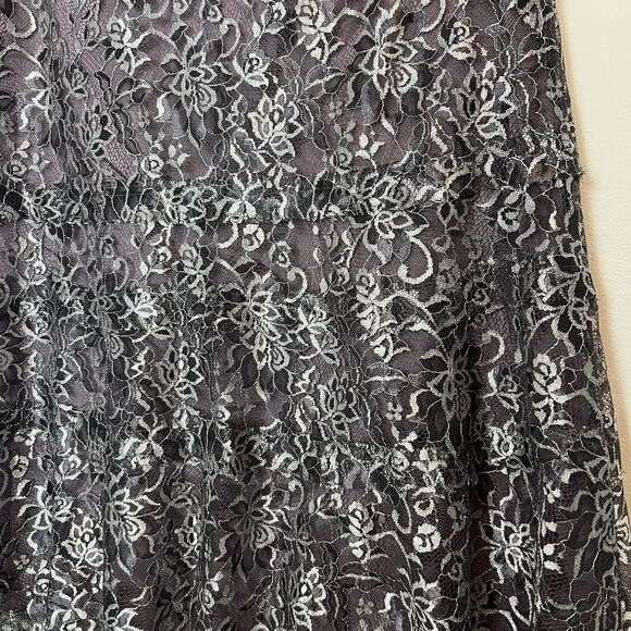Sigrid Olsen metallic silver lace midi skirt tiered size 12 fairy whiimsygoth - Picture 8 of 9